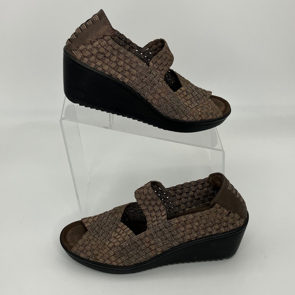 BareTraps Fabric Wedge Sandals Womens 6.5M Bronze Woven Comfort Shoes Resort